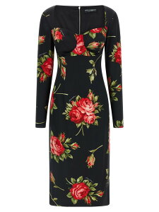 �h���`�F&�K�b�o�[�i DOLCE&GABBANA �����s�[�X �h���X ���f�B�[�X �u���b�N Dresses 'Bouquet Rose' dress F610FTFSICDHN5ZN Black �֐� �������� 2026SS ju