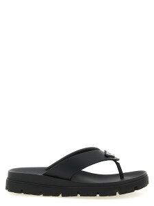�v���_ PRADA �t���b�g�V���[�Y �T���_�� �����Y �u���b�N Flat Shoes Triangle logo sandals 2Y3130FG0013LKKF0002 Black �֐� �������� 2026SS ju