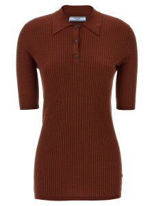 �v���_ PRADA �|���V���c ���f�B�[�X �u���E�� Polo Ribbed polo shirt P24N2USOOO16SUF0033 Brown �֐� �������� 2025SS ju