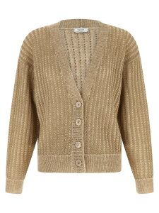 �y�[���R PESERICO �Z�[�^�[ �j�b�g�E�F�A ���f�B�[�X �x�[�W�� Knitwear Waffle lame cardigan A99090F079103H46H Beige �֐� �������� 2026SS ju