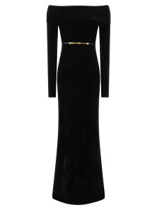 �G���U�x�b�^ �t�����L ELISABETTA FRANCHI �����s�[�X �h���X ���f�B�[�X �u���b�N Dresses 'Red Carpet' dress AM34S57E2110 Black �֐� �������� 2025AW ju