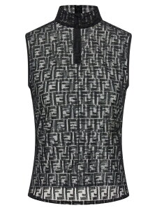 �t�F���f�B FENDI T�V���c �g�b�v�X ���f�B�[�X �u���b�N T-shirts and tops 'FF' lace top FS9763AW8KF0GME Black �֐� �������� 2026SS ju