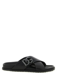 �h���`�F&�K�b�o�[�i DOLCE&GABBANA �t���b�g�V���[�Y �T���_�� �����Y �u���b�N Flat Shoes Leather slides A80525A9Q6780999 Black �֐� �������� 2026SS ju