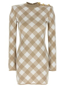 �o���}�� BALMAIN �����s�[�X �h���X ���f�B�[�X �x�[�W�� Dresses Vichy dress DF0R8739KH56GVQ Beige �֐� �������� 2024AW ju