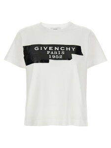 �W�o���V�B GIVENCHY �|���V���c T�V���c ���f�B�[�X �z���C�g T-shirts and polo shirts 'GIVENCHY Tape' T-shirt BW70FJP78U100 White/Black �֐� �������� 2025AW ju