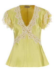�A���x���^ �t�F���b�e�B ALBERTA FERRETTI T�V���c �g�b�v�X ���f�B�[�X �C�G���[ T-shirts and tops Satin and lace top A022116271024 Yellow �֐� �������� 2026SS ju