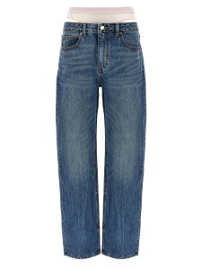�f�j�� �G�b�N�X �A���L�T���_�[ ���� DENIM X ALEXANDER WANG �f�j�� ���f�B�[�X �u���[ Jeans 'Slit Hem Prestyle Hotfix Mesh Undie' jeans 4DC4244440473 Light Blue �֐� �������� 2024AW ju