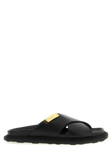 ���X�L�[�m MOSCHINO �t���b�g�V���[�Y �T���_�� �����Y �u���b�N Flat Shoes Leather sandals MB28063G0NGA0000 Black �֐� �������� 2025AW ju