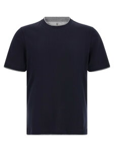 �u���l�� �N�`�l�� BRUNELLO CUCINELLI T�V���c �����Y �u���[ T-shirts Double layer t-shirt M0B137427CD325 Blue �֐� �������� 2026AW ju