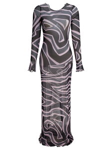 �G�~���I �v�b�` EMILIO PUCCI �����s�[�X �h���X ���f�B�[�X �u���b�N Dresses Tulle long dress 5UJI355U749047 Black �֐� �������� 2025AW vi