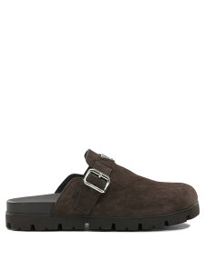 �v���_ PRADA �t���b�g�V���[�Y �T���_�� �����Y �u���E�� Flat Shoes Suede Leather Sabot 2S3003054F0003 F G000 Brown �֐� �������� 2026SS vi