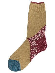 �L���s�^�� KAPITAL �C�� �\�b�N�X �����Y �x�[�W�� Socks Yarns Heel Paisley Bandana Socks EK-553XSCRED Beige �֐� �������� 2026SS vi