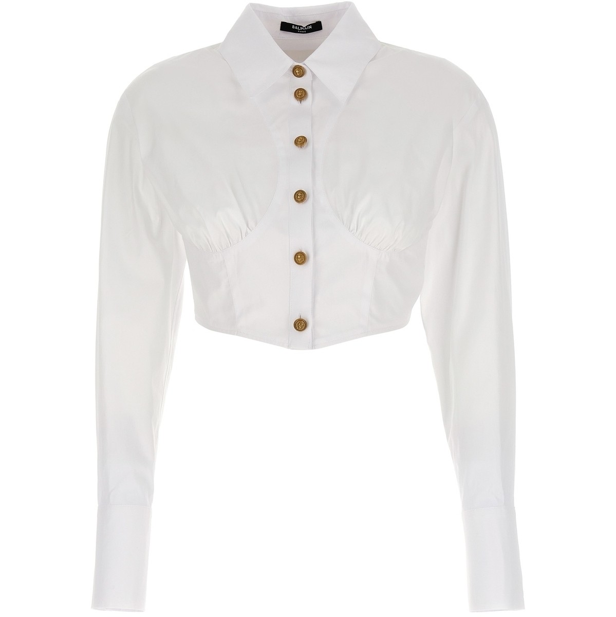 【予約販売品】 BALMAIN バルマン White Cropped logo button shirt シャツ レディース 春夏2023 AF0HS035CB270FA  ju