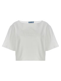 【毎月1日はエントリーでポイント3倍！】 PRADA プラダ ホワイト White Logo cropped T-shirt Tシャツ レディース 春夏2024 3546BSOOO14LQF0009 【関税・送料無料】【ラッピング無料】 ju