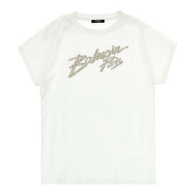 【楽天スーパーSALE!!15000円以上1000円OFFクーポン対象】 BALMAIN バルマン ホワイト White Rhinestone logo T-shirt Tシャツ ガールズ 春夏2024 BU8B21Z0057100OR 【関税・送料無料】【ラッピング無料】 ju