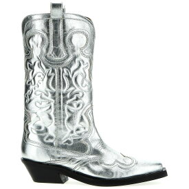 【土日限定クーポン配布中！】 GANNI ガニー シルバー Silver 'Silver Mid Shaft Embroidered Western' boots ブーツ レディース 春夏2024 S2427018 【関税・送料無料】【ラッピング無料】 ju