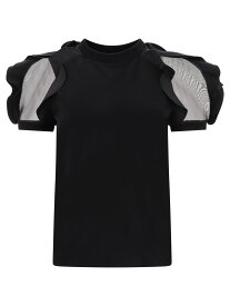 ALEXANDER MCQUEEN アレキサンダー マックイーン ブラック Black Ruffle detail t-shirt Tシャツ レディース 春夏2024 789001QLADH1000 【関税・送料無料】【ラッピング無料】 vi