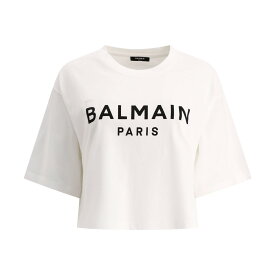 【毎月1日はエントリーでポイント3倍！】 BALMAIN バルマン ホワイト White "Balmain" cropped t-shirt Tシャツ レディース 秋冬2023 BF1EE020BB02GAB 【関税・送料無料】【ラッピング無料】 vi