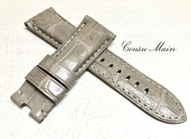 【CousuMain】26mm-22mm クロコダイル　クロコベルト　両面　手縫い　Dバックル用　クロコ時計ベルト（PANERAI　パネライ　47mmケース）向　R469