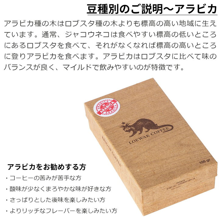 楽天市場】アリズ コピルアク アラビカ種 100g ジャコウネココーヒー 