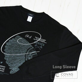COVAS GRAPHIC 長袖 Tシャツ ネイティブアメリカン ブラック 黒 402336-19 ユニセックス ロンT プリントTシャツ アメリカ インディアン 綿 デザイン コバスグラフィック