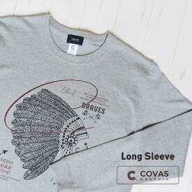 COVAS GRAPHIC 長袖 Tシャツ ネイティブアメリカン 杢グレー 402436-15 ユニセックス ロンT プリントTシャツ アメリカ インディアン 綿 デザイン コバスグラフィック