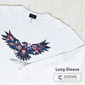 COVAS GRAPHIC 長袖 Tシャツ アメリカンイーグル ホワイト 白 402452-10 ユニセックス ロンT プリントTシャツ アメリカ 鷲 綿 デザイン コバスグラフィック