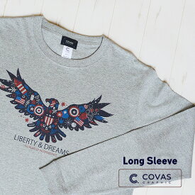 COVAS GRAPHIC 長袖 Tシャツ アメリカンイーグル 杢グレー 402452-15 ユニセックス ロンT プリントTシャツ アメリカ 鷲 綿 デザイン コバスグラフィック
