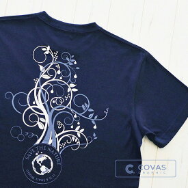 COVAS GRAPHIC Tシャツ ボタニカルワールド ネイビー 紺 301334-29 ユニセックス 半袖 プリントTシャツ 自然 草木 綿 デザイン コバスグラフィック