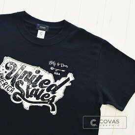 【SALE】【セール】　COVAS GRAPHIC Tシャツ アメリカ ブラック 黒 301335-19 ユニセックス 半袖 プリントTシャツ USA 星条旗 綿 デザイン コバスグラフィック