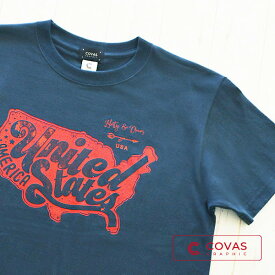 COVAS GRAPHIC Tシャツ アメリカ スチールブルー 301335-27 ユニセックス 半袖 プリントTシャツ USA 星条旗 綿 デザイン コバスグラフィック
