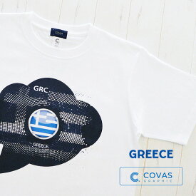 ユニセックス 半袖 プリントTシャツ　"ギリシャ"　301511-10　ホワイト 白　　GREECE 国旗 応援 ギリシャ代表　綿100% デザインTシャツ グラフィックTシャツ　　COVAS GRAPHIC