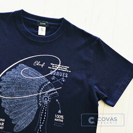 COVAS GRAPHIC Tシャツ ネイティブアメリカン ネイビー 紺 301336-29 ユニセックス 半袖 プリントTシャツ アメリカ インディアン 綿 デザイン コバスグラフィック