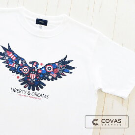 COVAS GRAPHIC Tシャツ アメリカンイーグル ホワイト 白 301452-10 ユニセックス 半袖 プリントTシャツ アメリカ 鷲 綿 デザイン コバスグラフィック