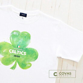 COVAS GRAPHIC Tシャツ アイリッシュクローバー ホワイト 白 301460-10 ユニセックス 半袖 プリントTシャツ アイルランド シャムロック 綿 デザイン コバスグラフィック
