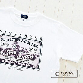 COVAS GRAPHIC Tシャツ ライオンマッチ ホワイト 白 301463-10 ユニセックス 半袖 プリントTシャツ ライオン マッチ箱 綿 デザイン コバスグラフィック