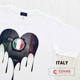 ユニセックス 半袖 プリントTシャツ　"イタリア"　301516-10　ホワイト 白　　ITALY 国旗 応援 イタリア代表　綿100% デザインTシャツ グラフィックTシャツ　　COVAS GRAPHIC