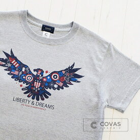 COVAS GRAPHIC Tシャツ アメリカンイーグル 杢グレー 301552-14 301582-14 ユニセックス 半袖 プリントTシャツ アメリカ 鷲 綿 デザイン コバスグラフィック