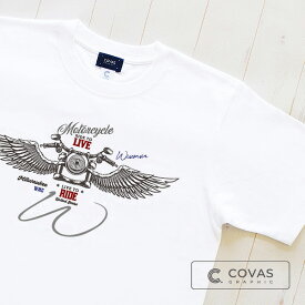 COVAS GRAPHIC Tシャツ ウイスコンシン・バイククラブ ホワイト 白 303110-10 ユニセックス 半袖 プリントTシャツ オートバイ バイク 綿 デザイン コバスグラフィック