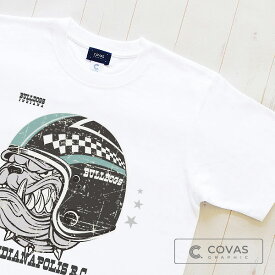 COVAS GRAPHIC ユニセックス Tシャツ "INDIANAブルドッグス" 325201-10 ホワイト 白 半袖 綿100% 犬 カレッジ プリントTシャツ デザインTシャツ グラフィックTシャツ メンズ レディース 男女兼用