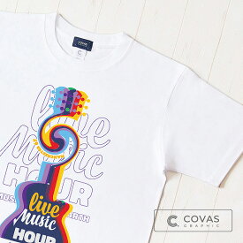 COVAS GRAPHIC Tシャツ "ミュージックアワー" ホワイト 白 337306-10 ユニセックス 半袖 綿100% ギター 音楽 プリントTシャツ デザインTシャツ グラフィックTシャツ メンズ レディース 男女兼用