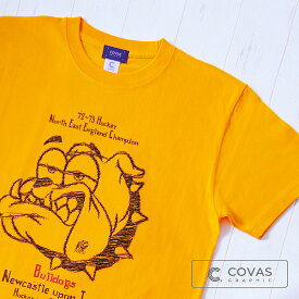 COVAS GRAPHIC Tシャツ "ペンシル犬" ゴールド 337311-52 ユニセックス 半袖 綿100% 犬 ブルドッグ プリントTシャツ デザインTシャツ グラフィックTシャツ メンズ レディース 男女兼用