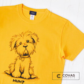 COVAS GRAPHIC Tシャツ "ナニナニ" ゴールド 349450-52 ユニセックス 半袖 綿100% 犬 ドッグ プリントTシャツ デザインTシャツ グラフィックTシャツ メンズ レディース 男女兼用