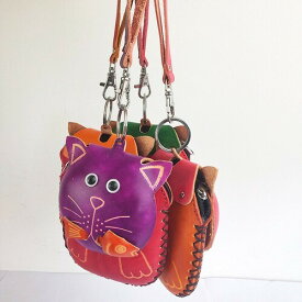 猫モチーフ 本革 ショルダーバッグ レディース ミニバッグ 牛革 手作り ハンドバッグ ポシェット 小さめ かわいい おしゃれ プレゼント ギフト パープル レッド オレンジ グリーン