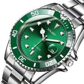 メンズ アナログ 腕時計 クウォーツウォッチ ステンレスバンド ダイバーズ 緑 グリーン オシャレ ZMA165