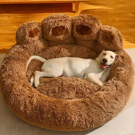【スーパーSALE 3280円→1640円 】【大型犬 ベッド 】大型犬 ベッド ふわふわ ペットベッド 洗える 猫 犬兼用 もこもこ 長毛フリース 滑り止め付き ラウンドクッションふわふわ 肉球デザイン おしゃれ かわいい 小型 中型犬 大型犬 ベッド