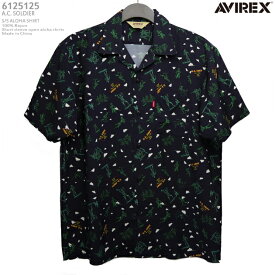 アロハシャツ｜アビレックス｜アヴィレックス（AVIREX）｜AVI6125125 A.C. SOLDIER（A.C. ソルジャー）｜ブラック｜メンズ｜レーヨン100％｜開襟（オープンカラー）｜フルオープン｜半袖｜アロハタワー（アロハシャツ販売）｜ハワイアンシャツ