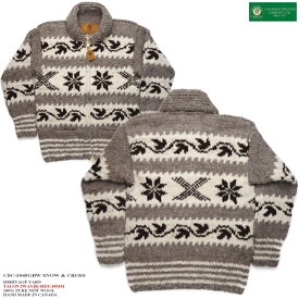 カナディアンセーター｜カウチンセーター（ジャケット）｜Canadian Sweater Company（カナディアン セーター カンパニー）・カナダ製｜CSC-1045 SNOW & CROSS（スノー アンド クロス）｜グレイ｜メンズ｜ウール100％（ヘリテージヤーン）｜フルオープン｜ジップアップ｜長袖