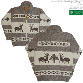 カナディアンセーター｜カウチンセーター（ジャケット）｜Canadian Sweater Company（カナディアン セーター カンパニー）・カナダ製｜CSC-1011 DEER（ディア）｜グレイ｜メンズ｜ウール100％（ヘリテージヤーン）｜フルオープン｜ジップアップ（two-way Zipper）｜長袖