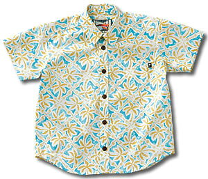 アロハシャツ・パイカジ（PAIKAJI）P065165 Kid's Shirt Square palm（スクエアパーム）｜ブルー｜キッズ（子供用）｜コットン（綿）100％｜ノーマル襟（レギュラーカラー）｜フルオープン｜半袖｜